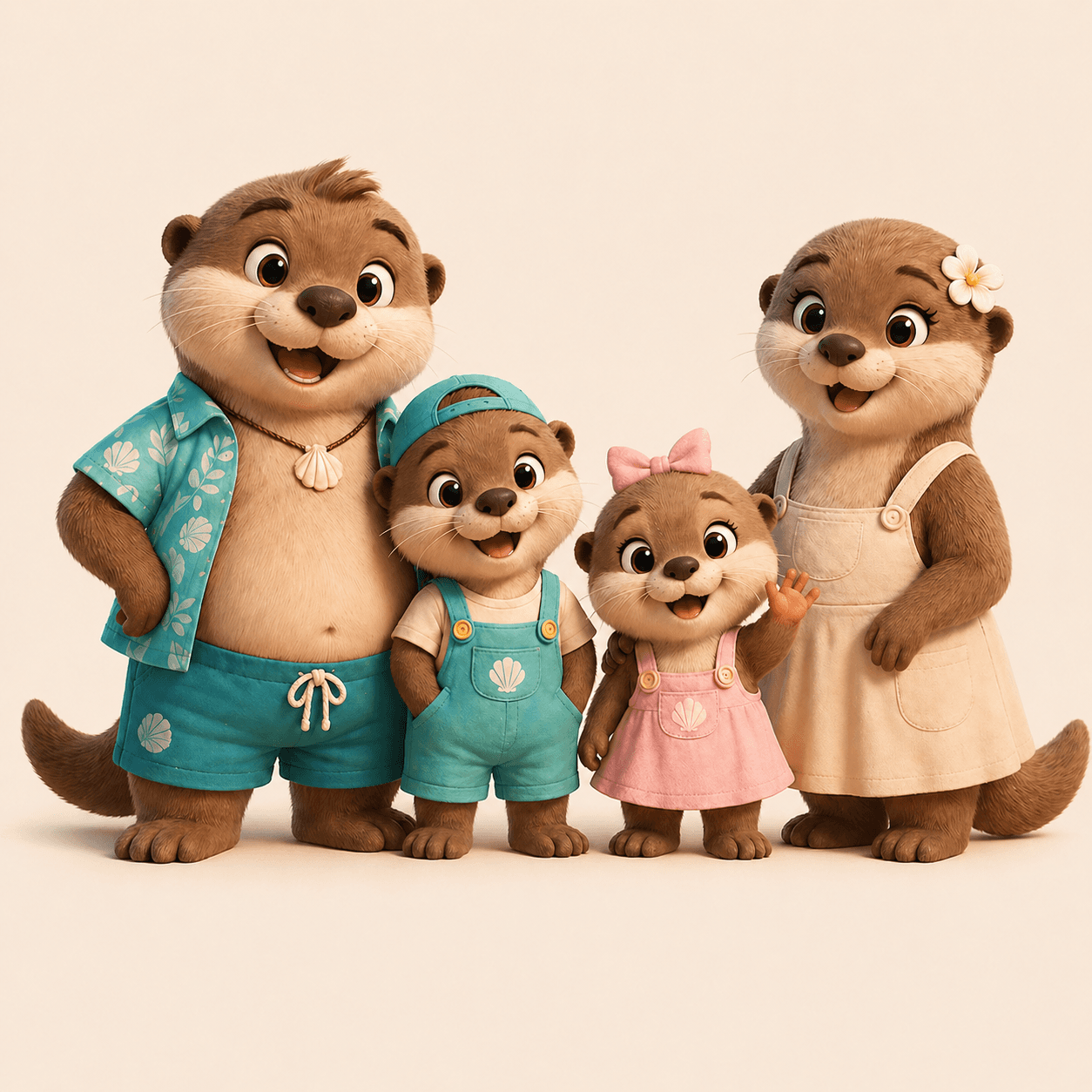 The Otty Family — Daddy, Otty, Ollie, and Mommy Otter standing together